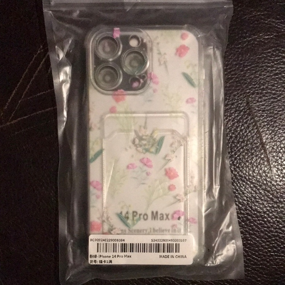 iPhone 14 Pro Max ,White Floral Card Holder Clear iPhone Case
